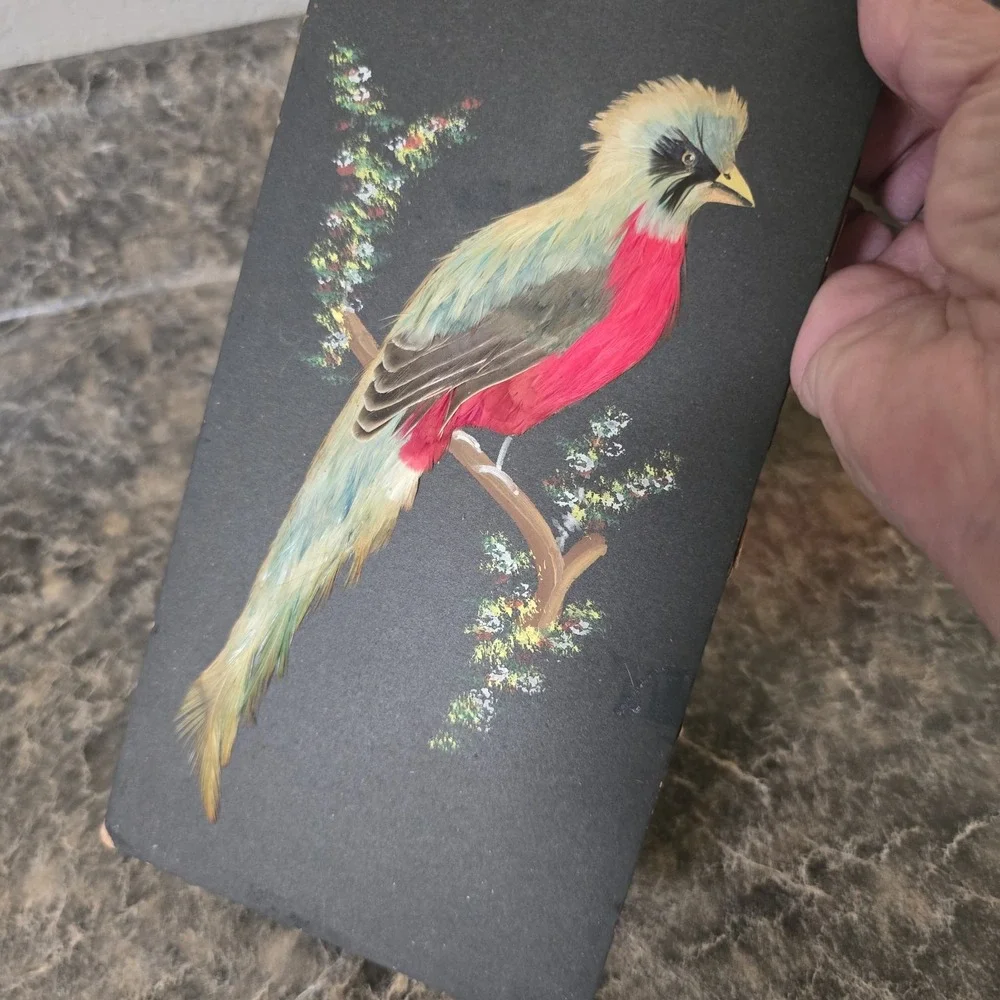 Vintage Mexican Feathercraft Bird Art Set 3 Real Feathers Folk Art Wall Decor